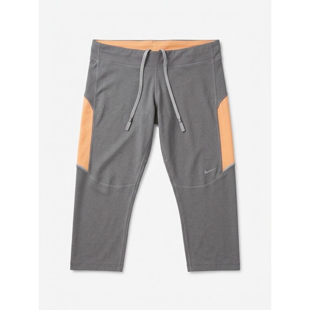 Nike Dri-FIT Size M Stay Warm Capri Workout Grey Orange Leggings Running Gym